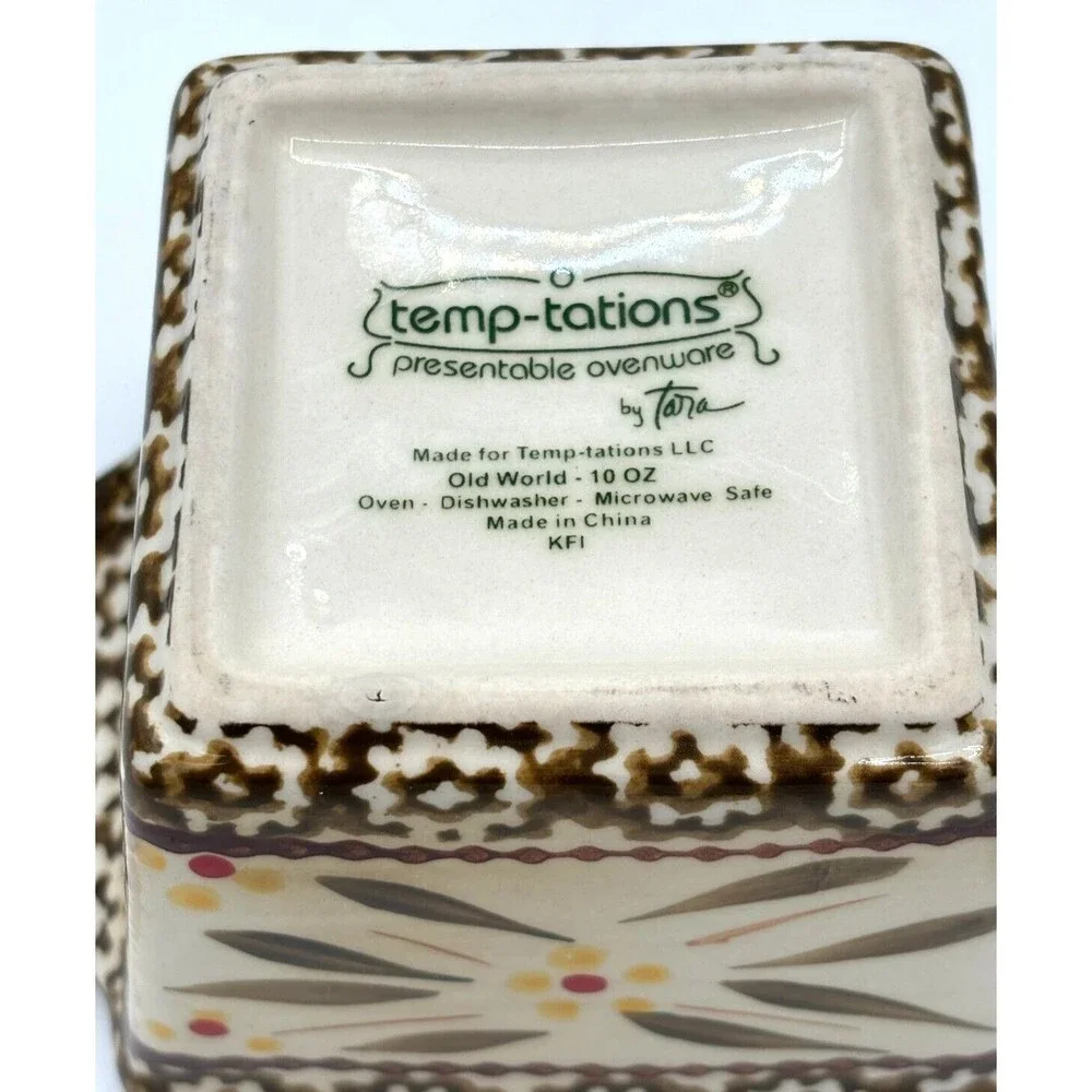 Temp-Tations by Tara Ramekins Square Serving Bowls‎ 10oz w/Lids & Metal Carrier